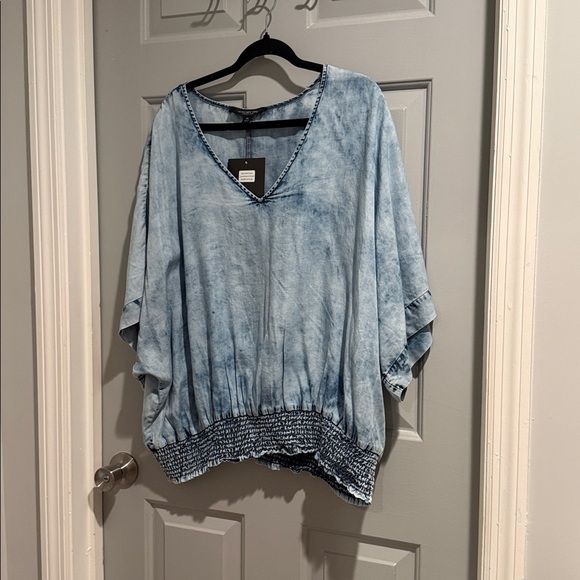 Andrew Marc Light Blue Tie-Dye Blouse - Picture 1 of 5